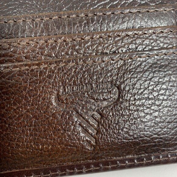 American Bison Men's Hand Tooled Brown Leather Bifold Wallet Floral Weave - Picture 6 of 10